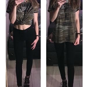 Zoe + Liv Short Sleeved Camo Print Graphic Tee